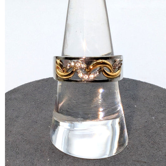 925 Sterling Two Tone Wavy CZ Ring Size 7.5
