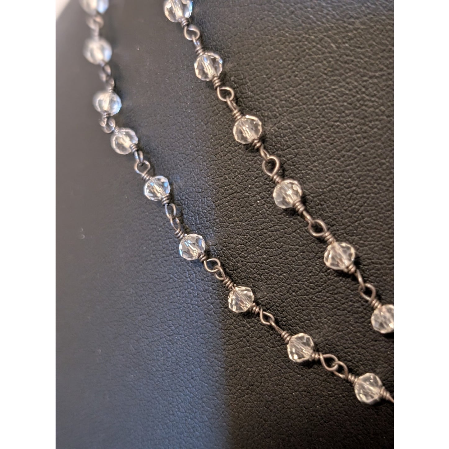 Two Strand Crystal Chain W/ Clear Quartz Arrowhead Pendant 16.5" Necklace