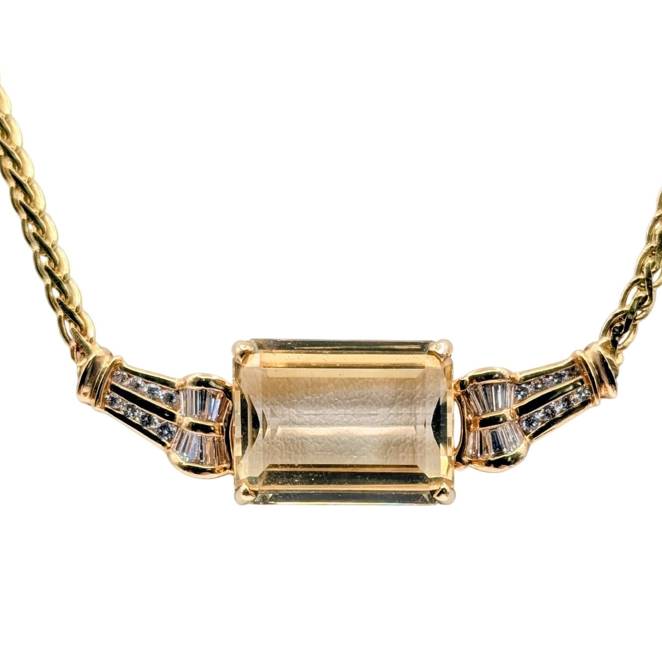14K Yellow Gold Citrine & Diamond Necklace & Pierced Earring Jewelry Set 25.35g