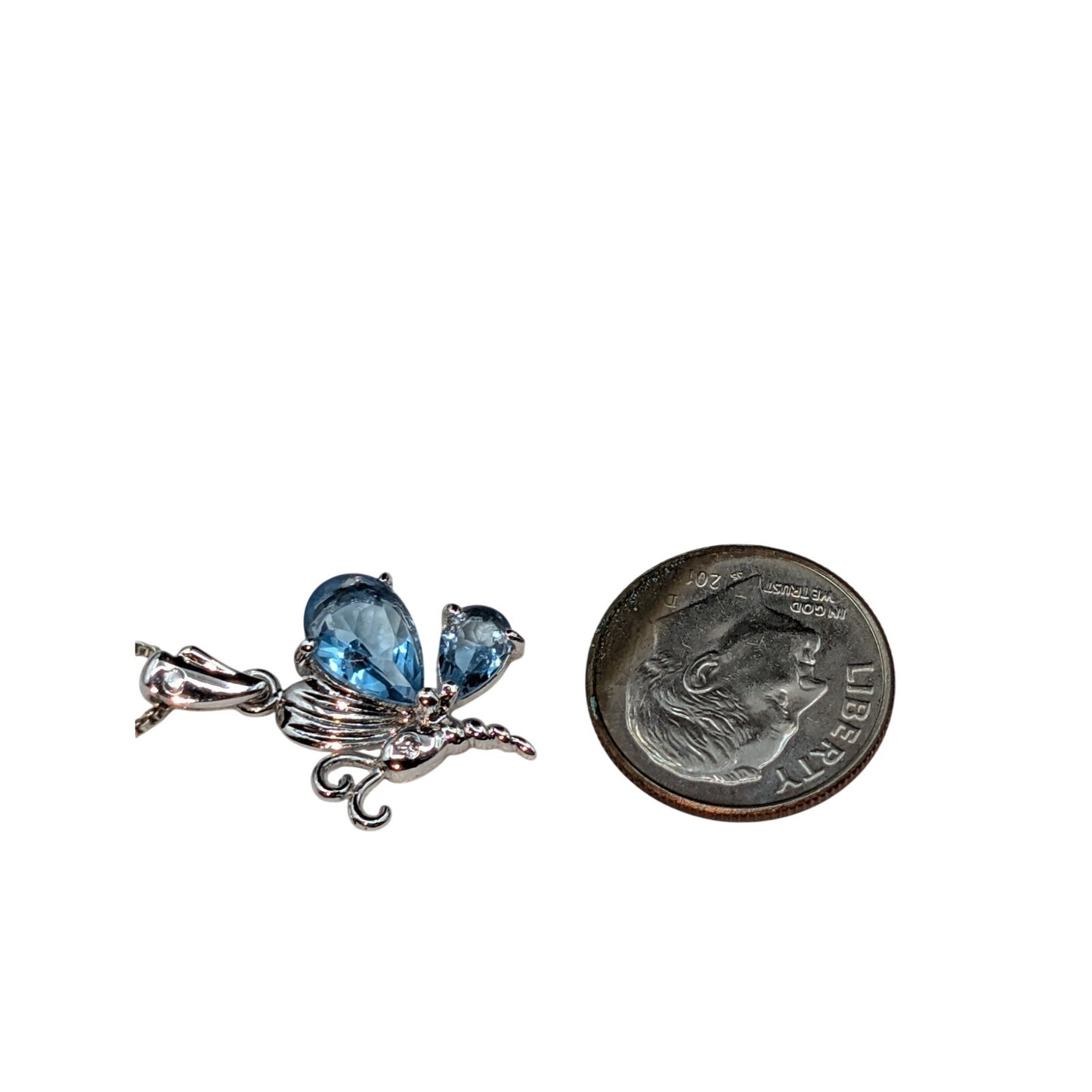 Blue Glass 925 Sterling Silver Butterfly 16" Box Chain Necklace