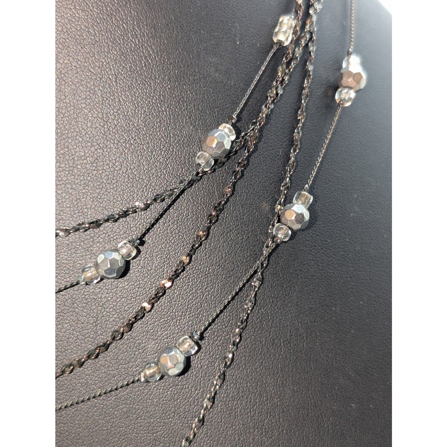 Gun Metal Metallic Clear Bead Five Multi-Strand Chain 15.75"-18" Necklace