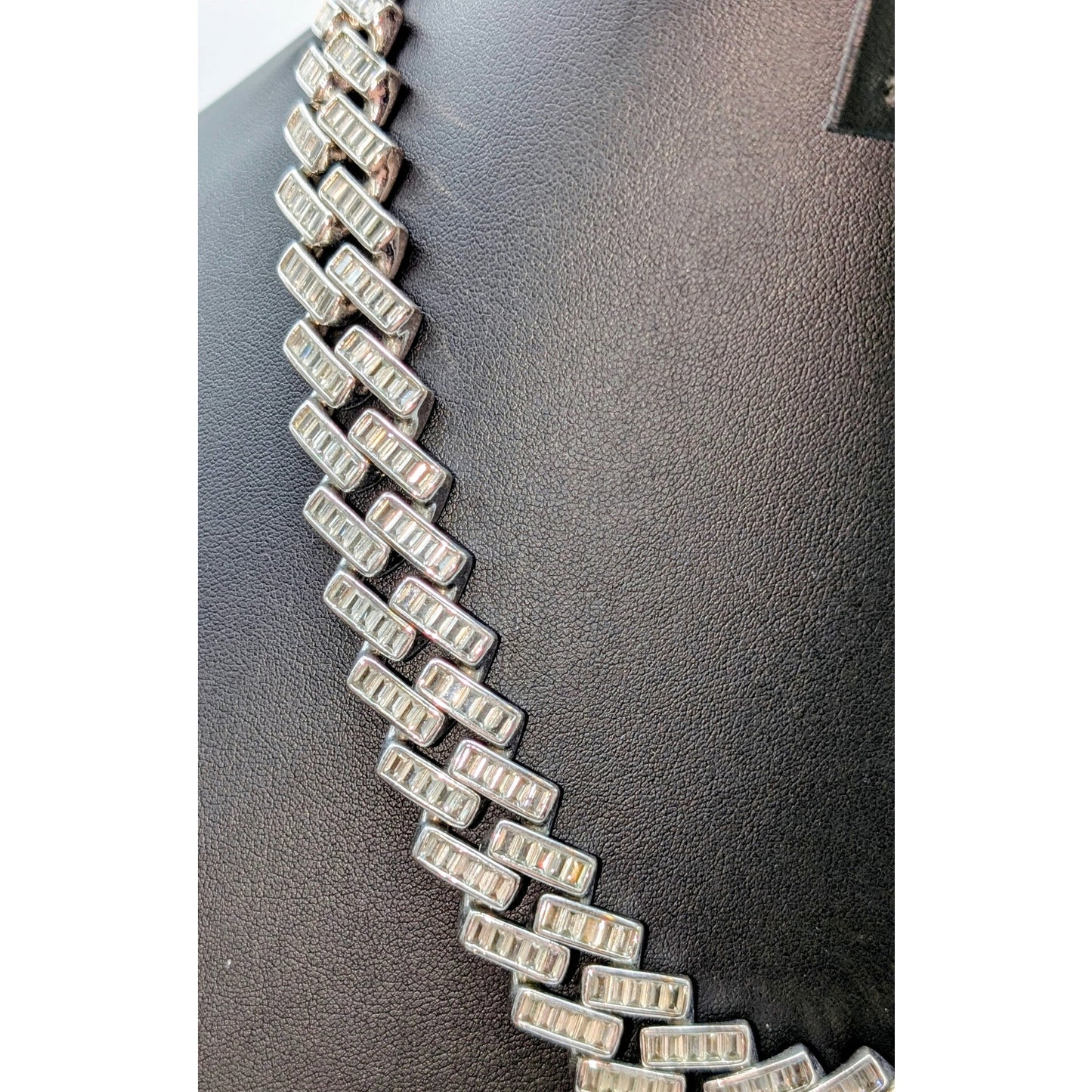 Silver Tone Baguette CZ Chunky Hip Hop Heavy Chain 20" Necklace