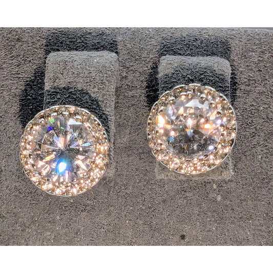 925 Sterling Silver CZ Halo Surround Raised Basket Setting Stud Post Earrings