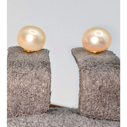 Marked 14K Gold Post Cultured Pearl 6mm Stud Earrings