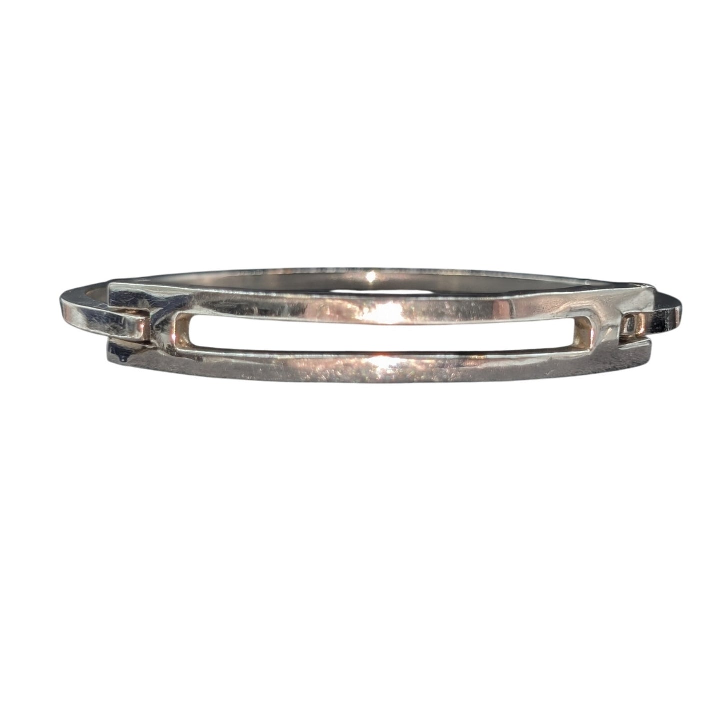 Vintage Taxco Mexico 925 Sterling Silver Double Front Bar Latch Bangle Bracelet