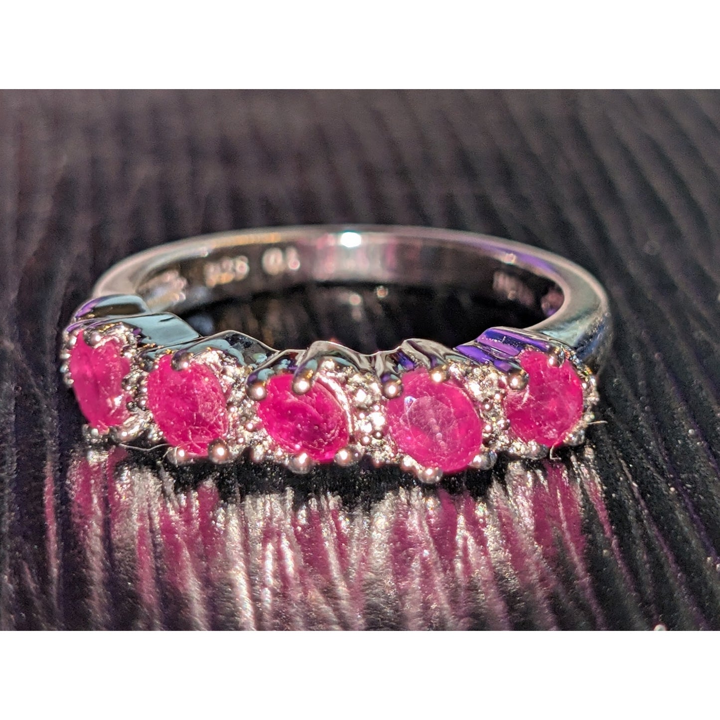 925 Sterling Ruby Diamond Band Ring Size 7