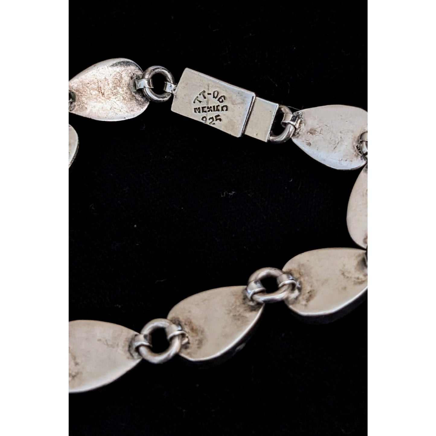 Mexico 925 Sterling Turquoise Inlay Teardrop Bracelet, Necklace & Earring Set