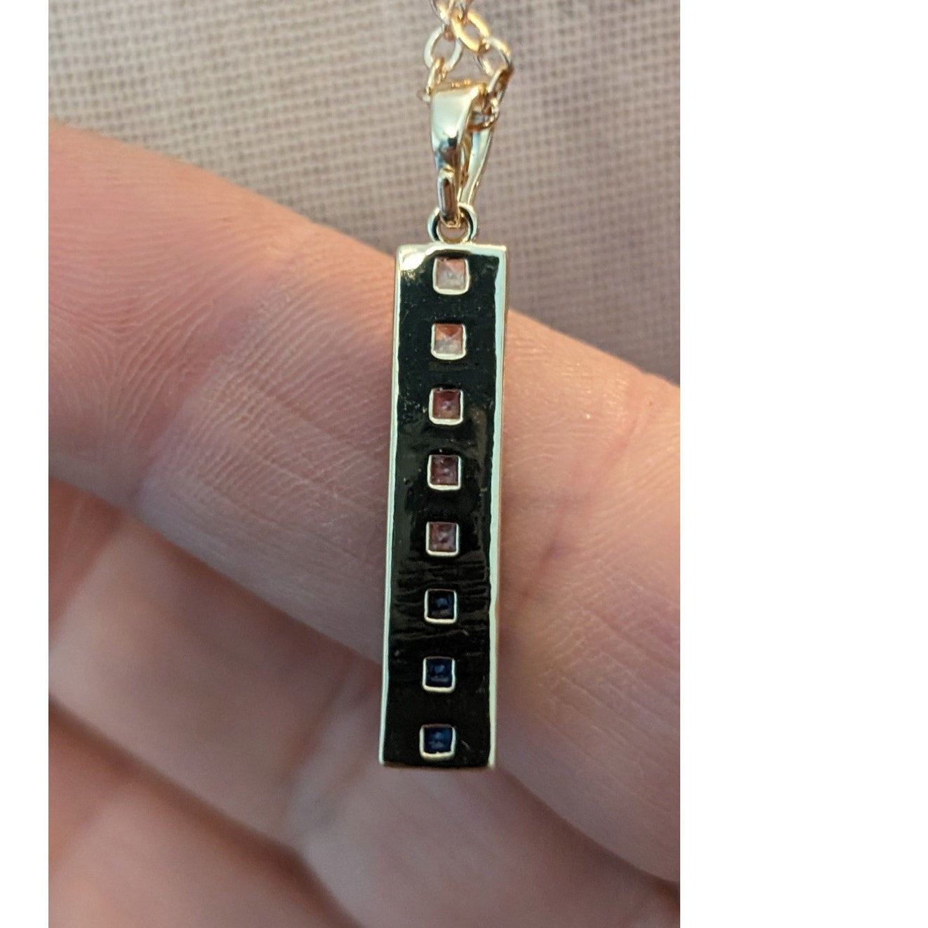 Vince Camuto Blue Ombre Channel Set Crystal Gold Tone Necklace NWOT