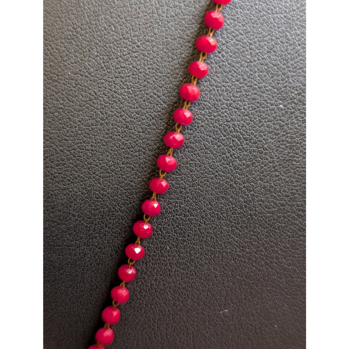 Jane Marie Red Crystal Beaded Chain Dangly Gold Tone Pendant 32"-35" Necklace