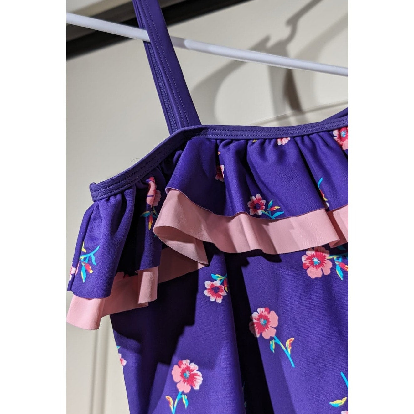 Kanu Surf Girls 'Morgan' Purple/Pink Ruffle Floral One Pc Swimsuit NWT Size 12