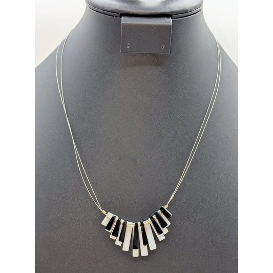 'Piano Key' Black & White Beaded Strung on Wire 18.5"-20" Necklace