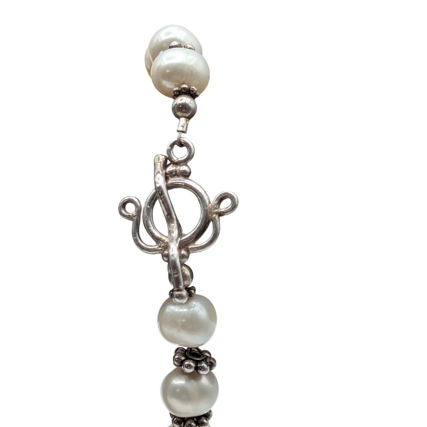 Genuine Freshwater Pearl 925 Sterling Silver Fancy Toggle Clasp Bracelet