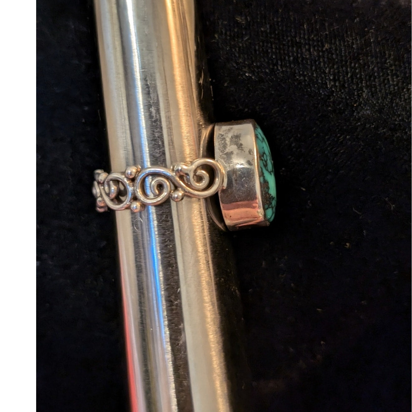 Turquoise 925 Sterling Silver Filigree Band Ring Size 8.75