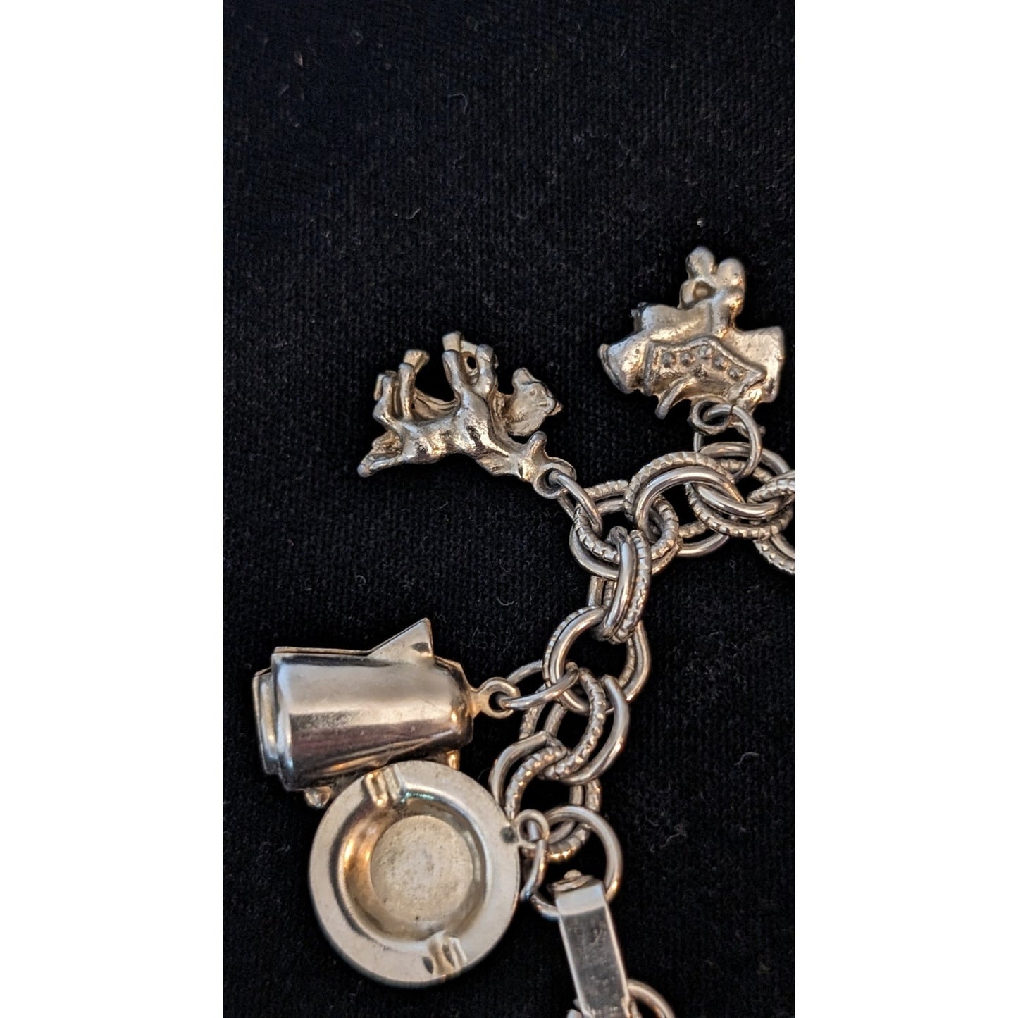 1930 Vintage Silver Plated Western Cowboy 3D Charm Bracelet W/ Foldover Clasp