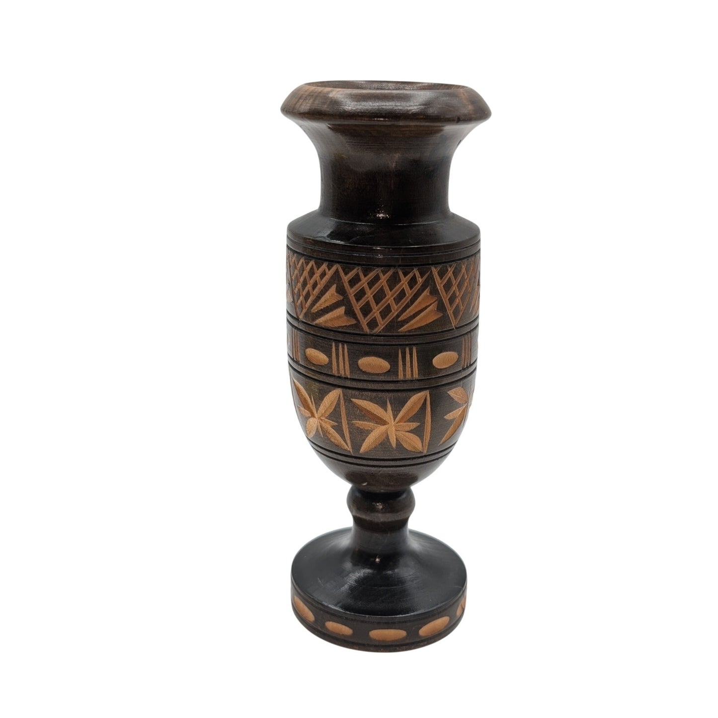 Vintage Vase Folk Art Wood Lathe Turned Carved Dry Vase