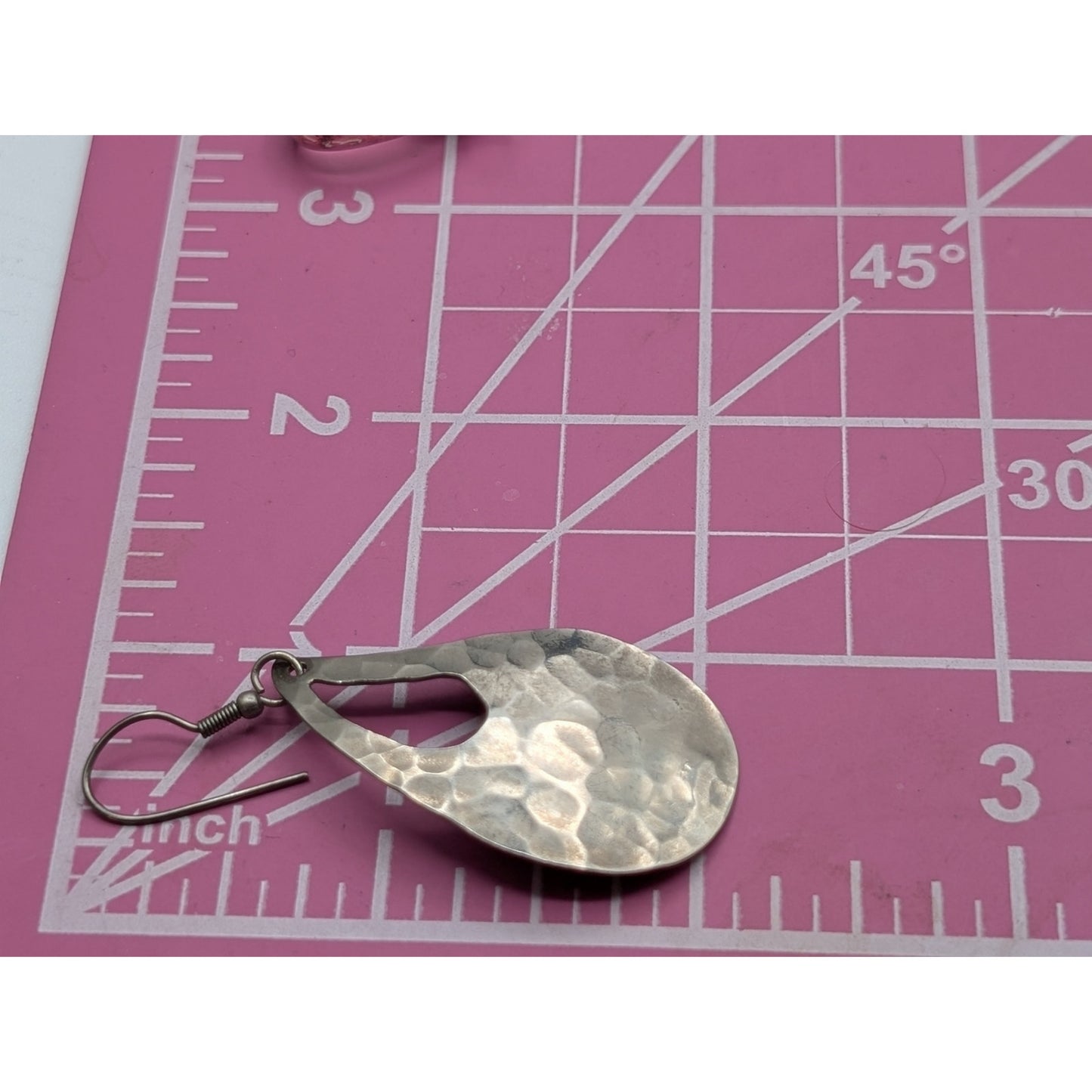 Vintage 925 Mexico Sterling Hammered Abstract Cut Out Teardrop Dangle Earrings