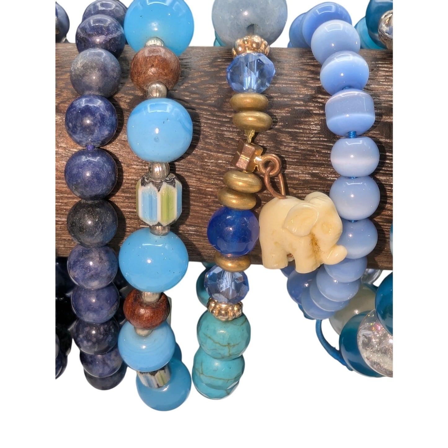 Lot of Eight Blue Theme Stone & Glass Bead Bracelets
