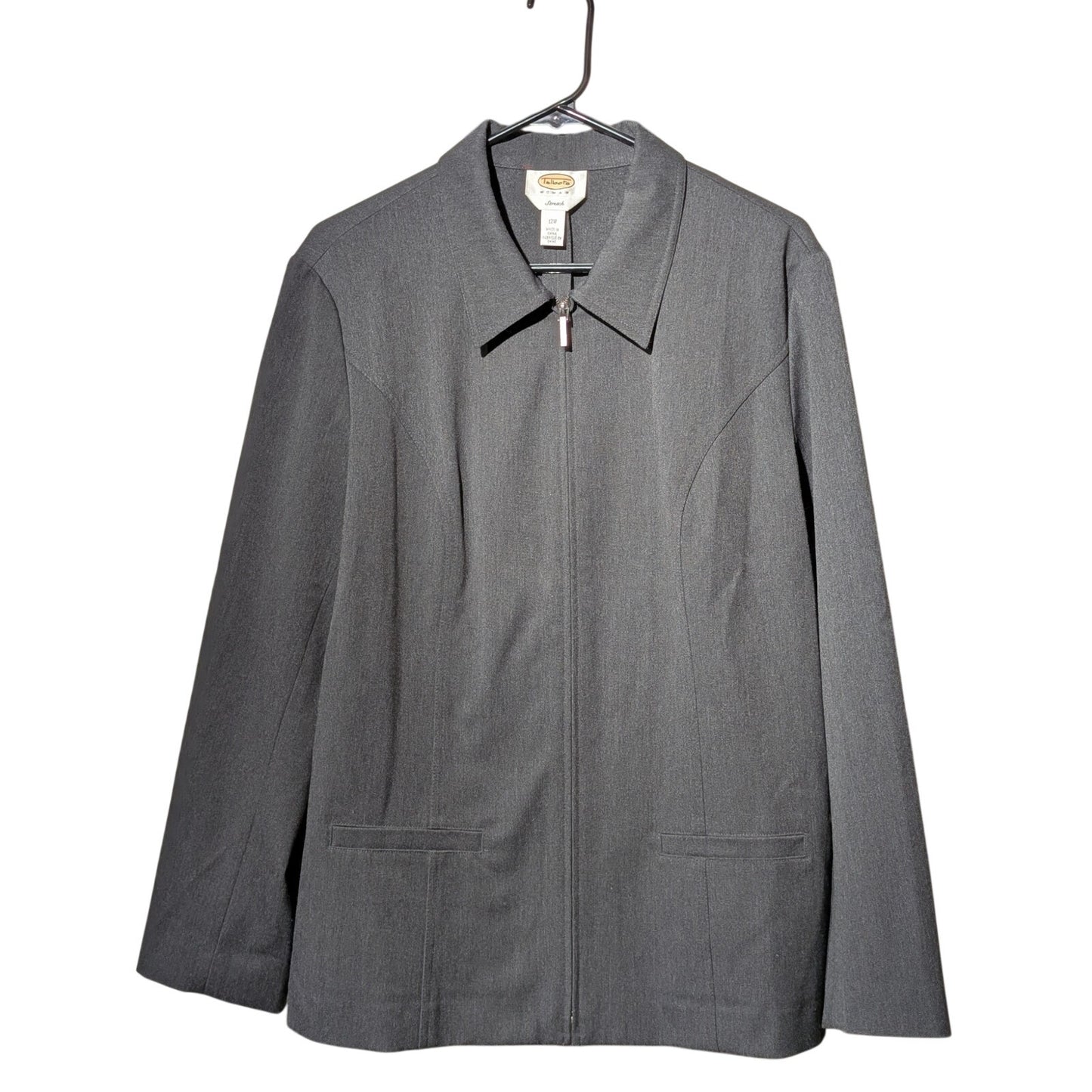 VTG Talbots Gray Stretch Wool Full Zip Front Unlined Jacket Womens Plus Size 12W