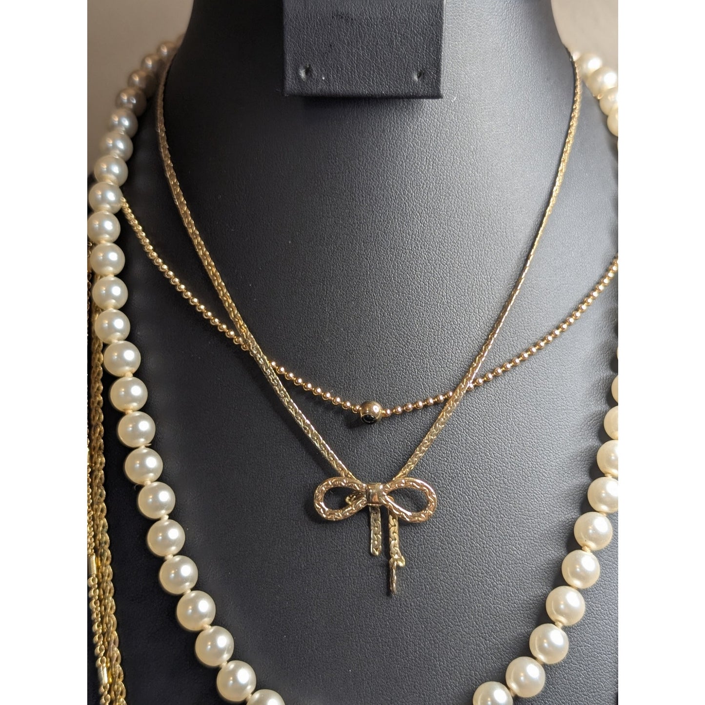 Lot of Layering Gold Tone Pearl Charm Necklaces