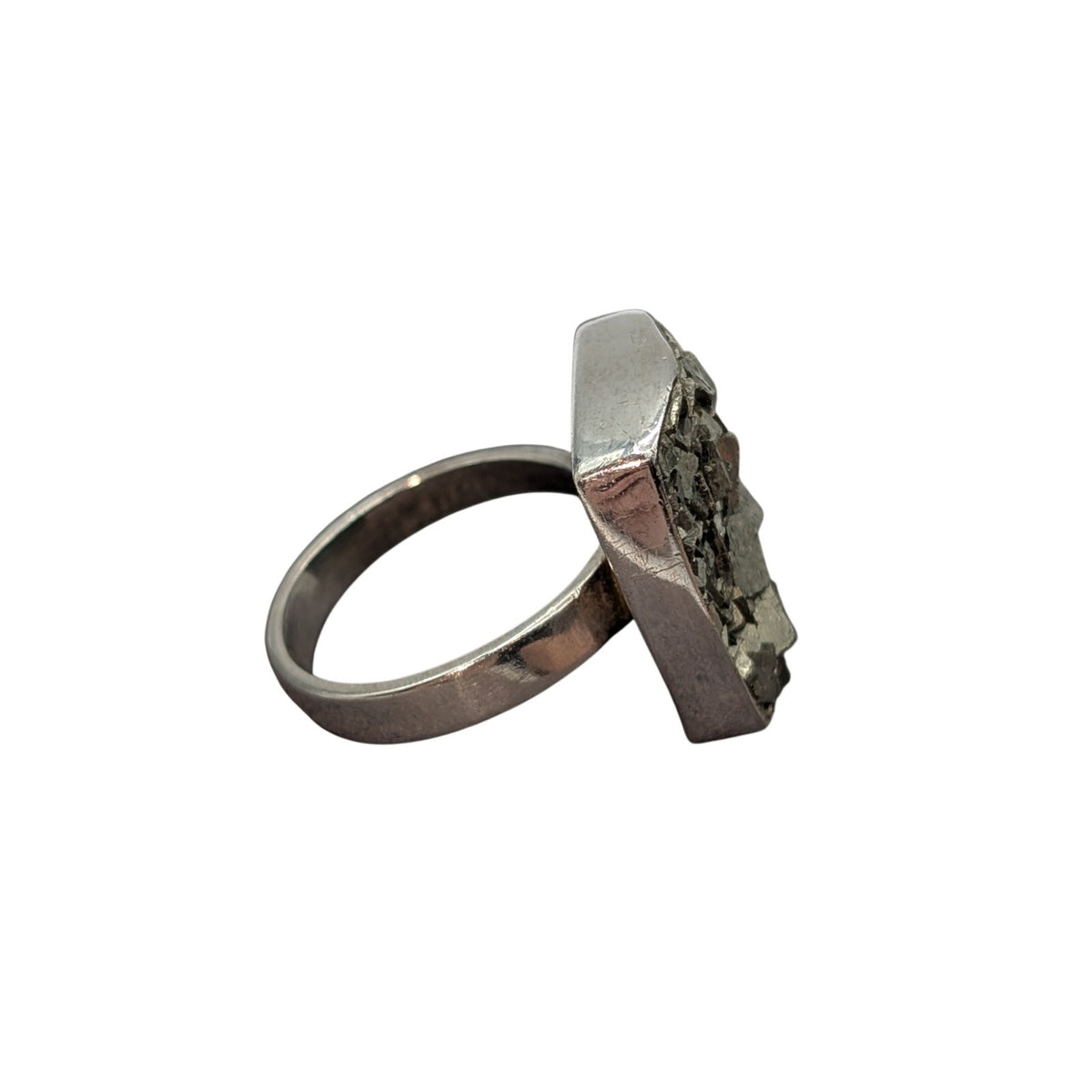 Vintage Chunky Raw Pyrite Druzy 925 Sterling Silver Boho Statement Ring Size 8