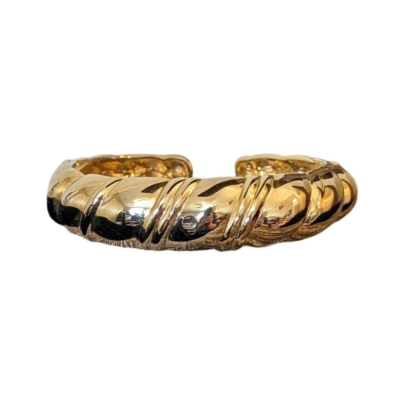 Vintage Double Hinged High Polished Gold Tone Cuff Bracelet