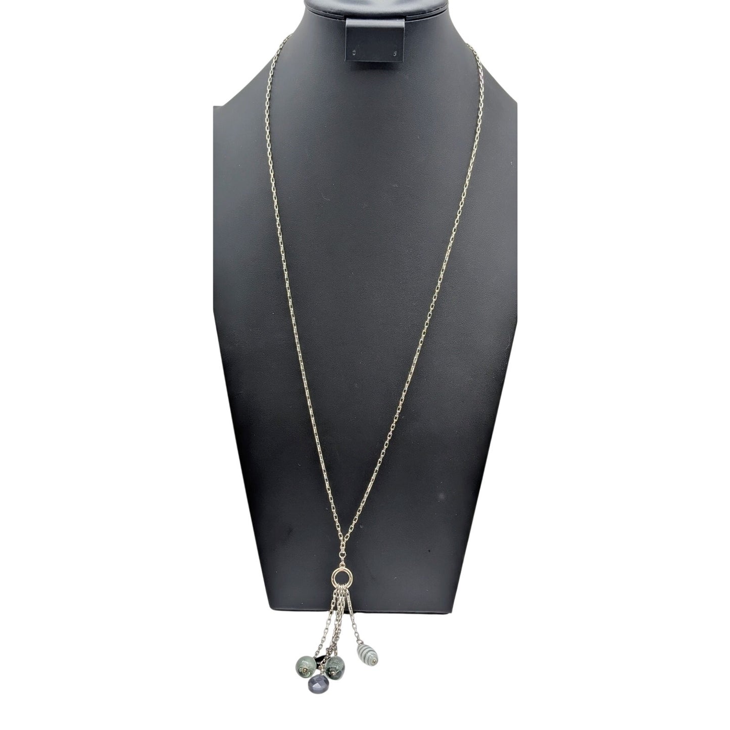 Lia Sophia Glass Beaded Pendant Toggle Clasp Silver Tone Chain Necklace