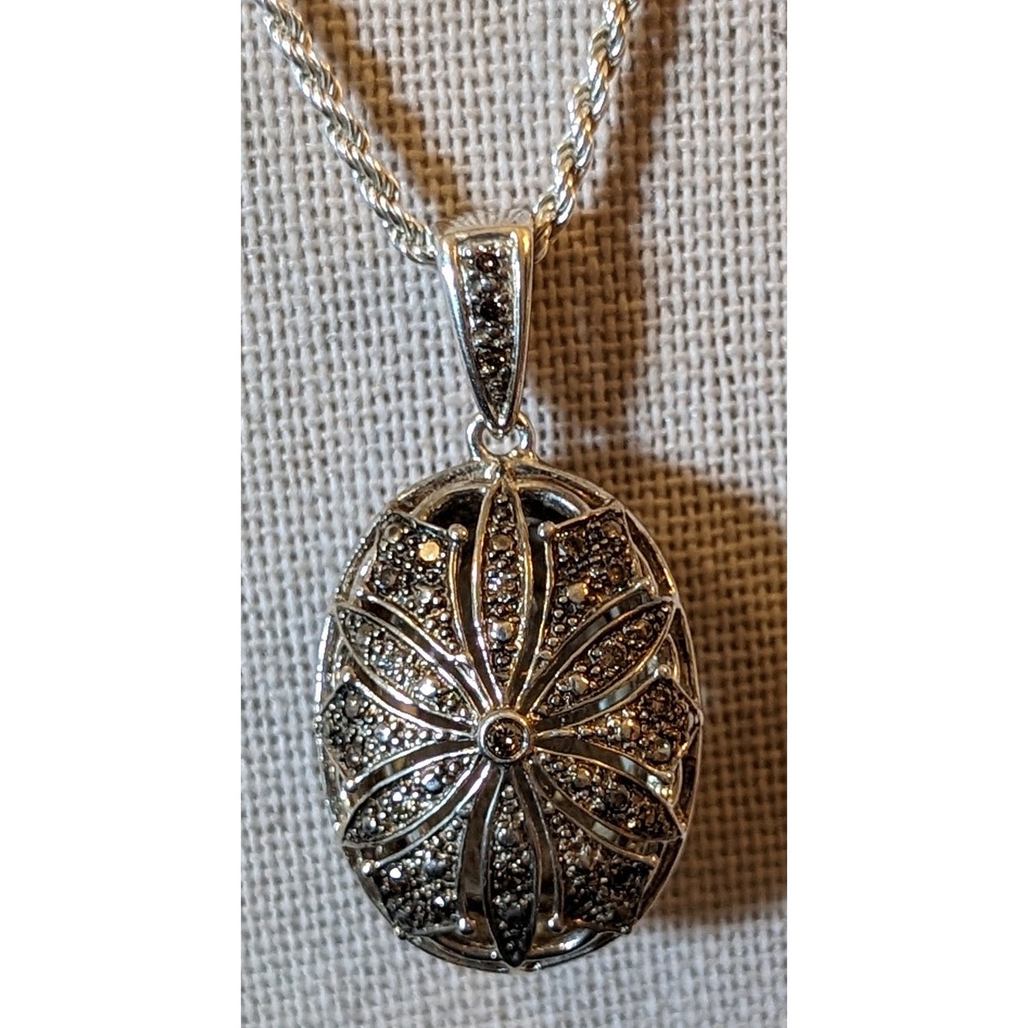 925 Sterling Silver Green Quartz 1/5 ct Champagne Diamond Reversible Necklace