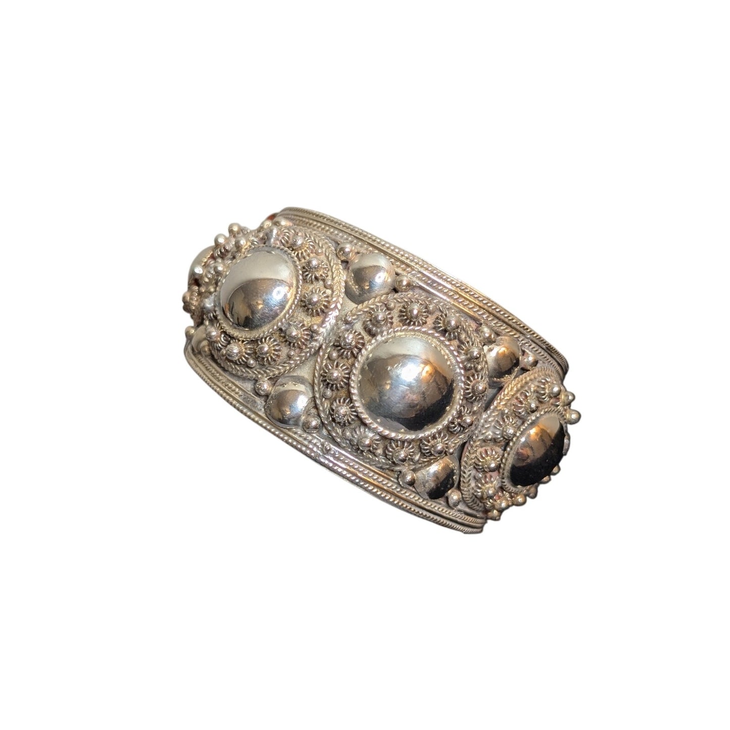 Rare Vintage Antique Siam Sterling Silver 64g 7" Wide Cuff Bracelet
