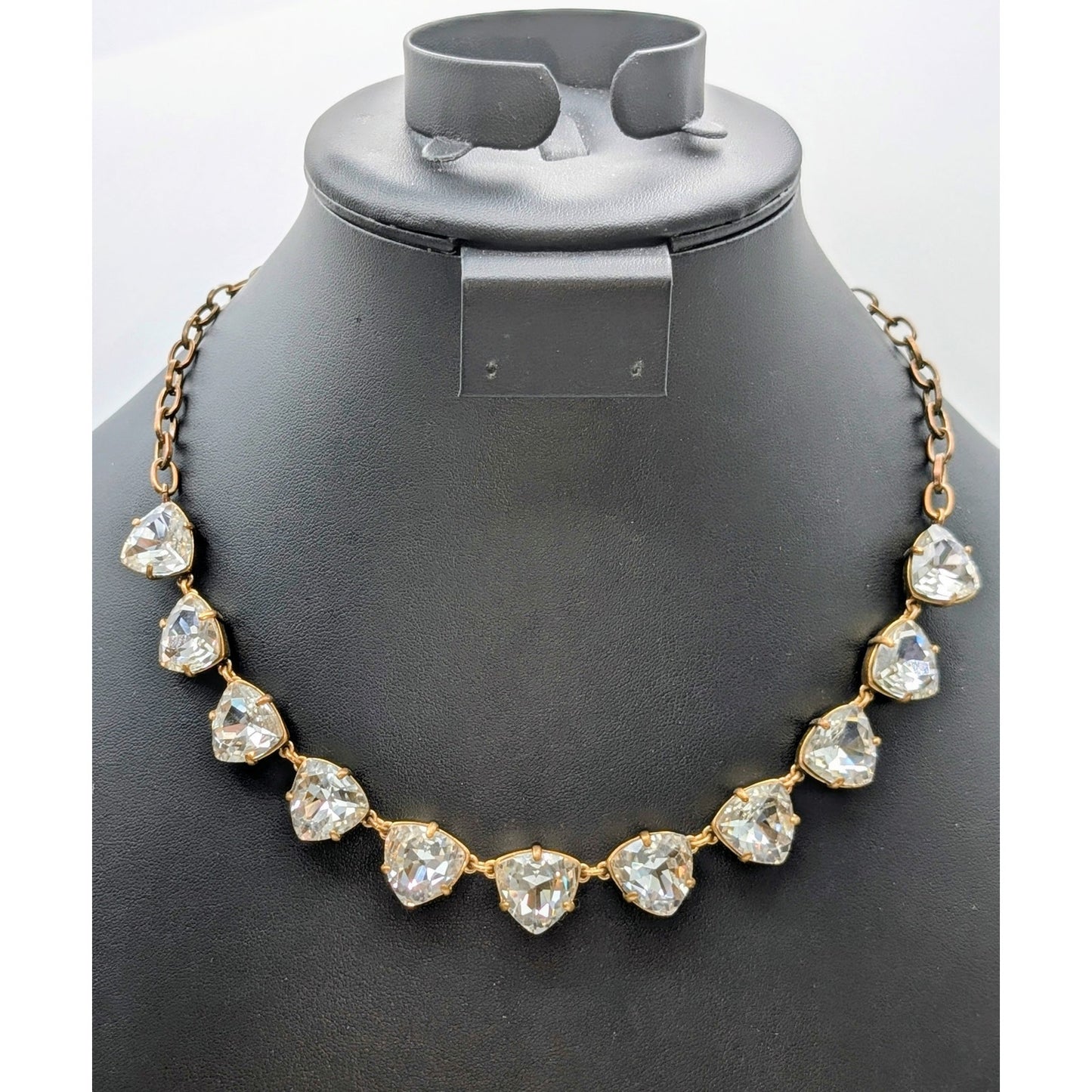 Stella & Dot Large Trillion Rhinestone Antiqued Gold Tone Necklace