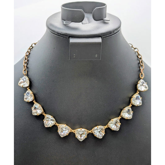 Stella & Dot Large Trillion Rhinestone Antiqued Gold Tone Necklace