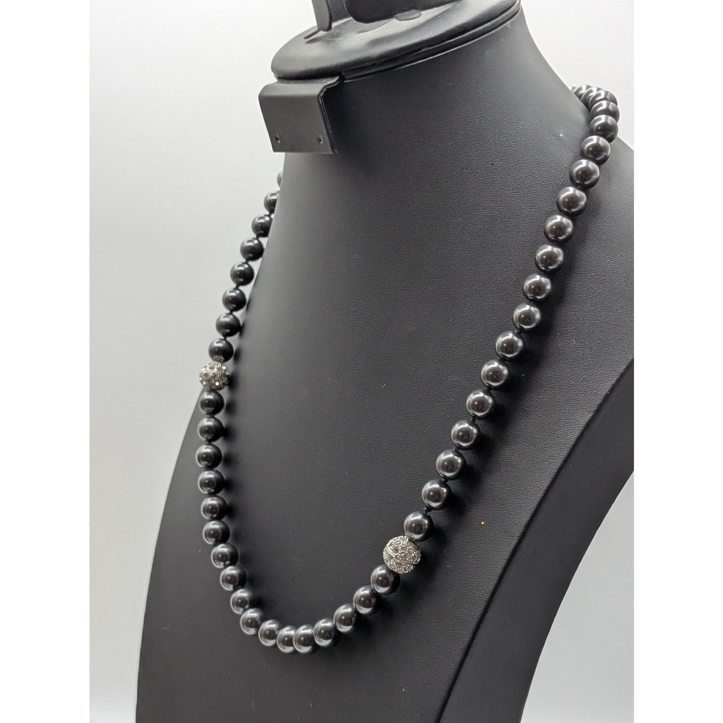 Simulated Tahitian Pearl Pave Crystal Screw Closure Knotted Necklace & Bracelet