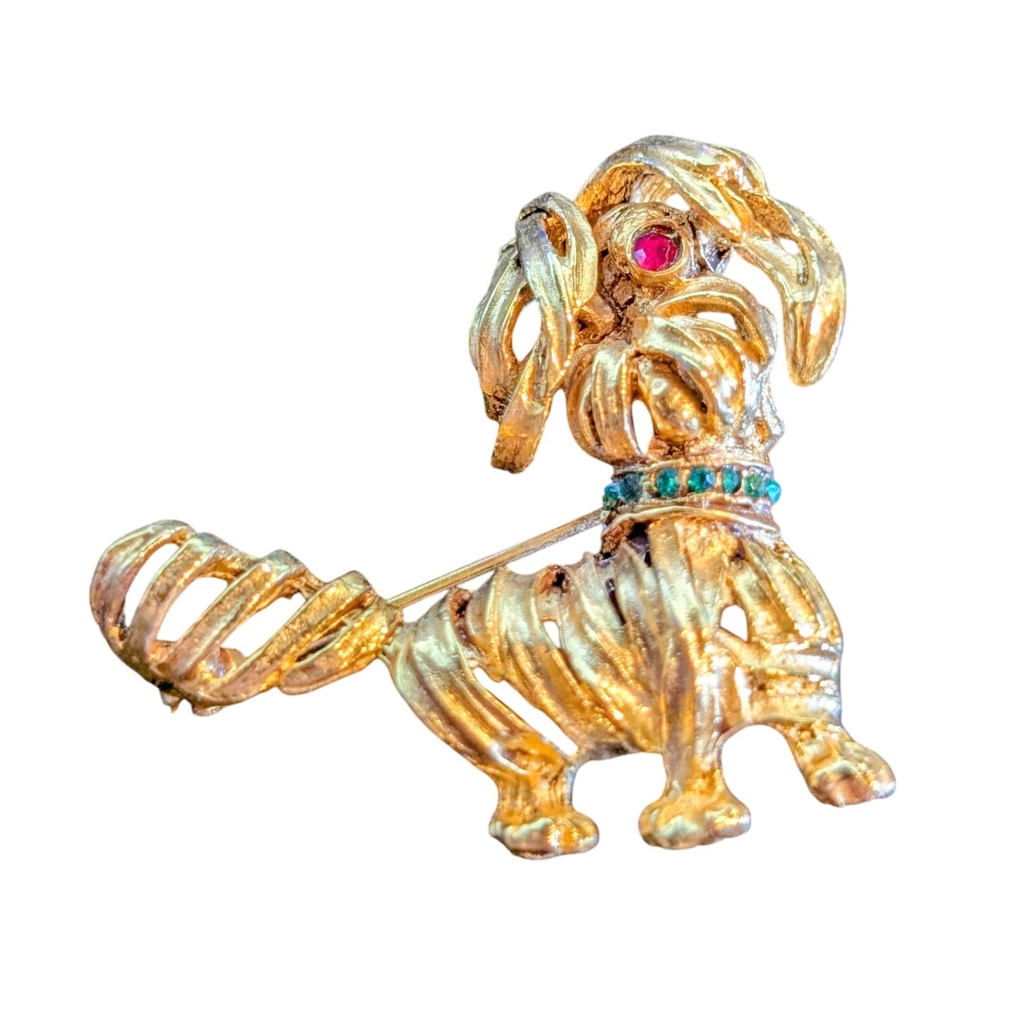 Vintage Gold Tone Shaggy Dog Brooch