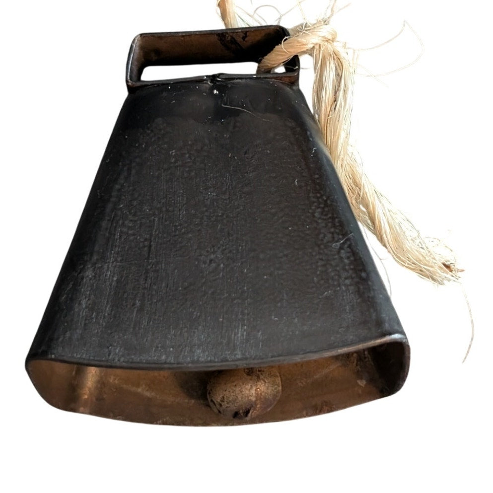 Rustic Country Barn Scene Black Painted Metal Cow Bell