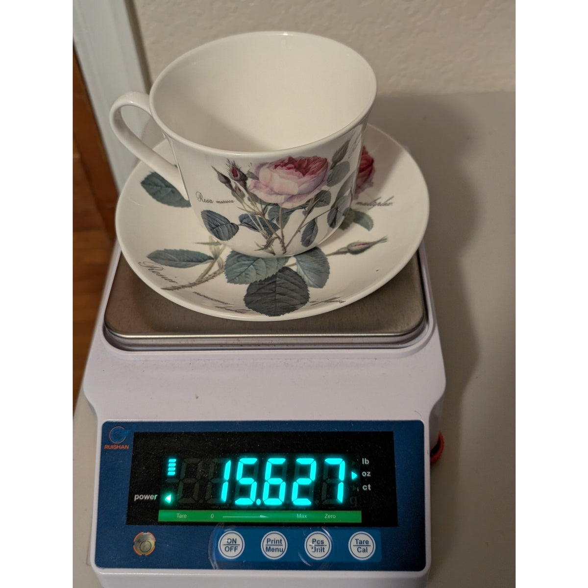 Vtg Roy Kirkham 1996 "Redoute Roses" Bone China English Breakfast Cup & Saucer