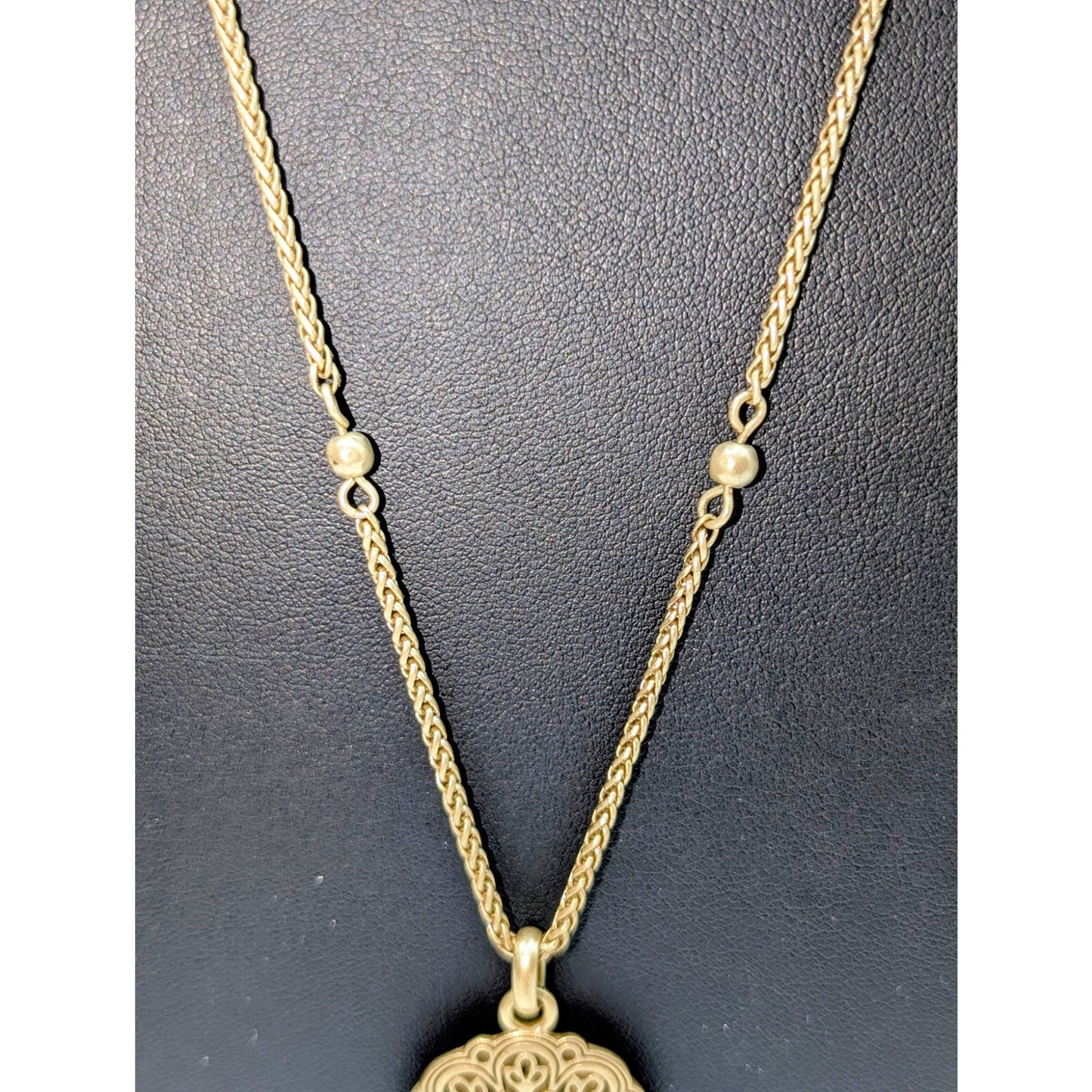 Lucky Brand Muted Gold Double Filigree Medallion Pendant Beaded Chain Necklace