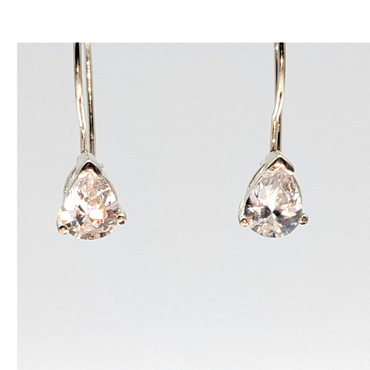 925 Sterling Silver Sparkling CZ Faceted Pear Shape Dangle Kidney Wire Earrings