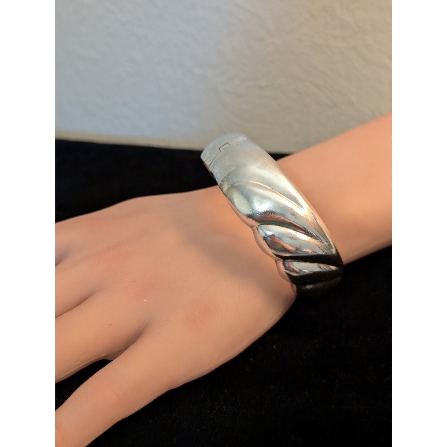 Vintage 925 Sterling Swirl Design Wide Slide In Clasp Bangle Bracelet