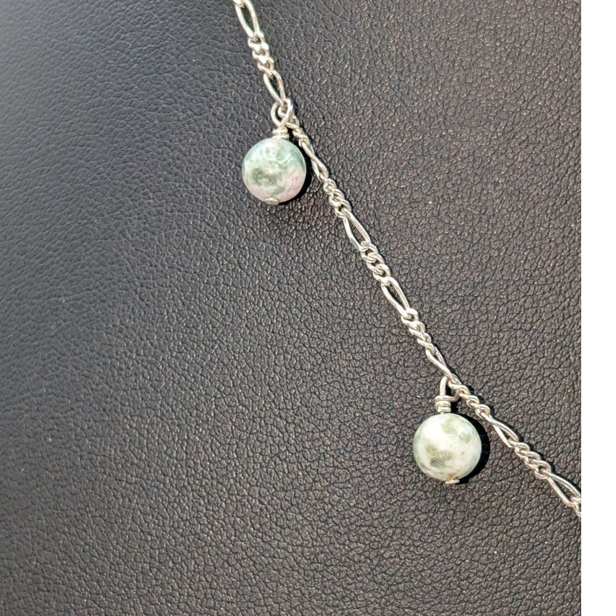 Vintage 925 Sterling Silver Unakite Dangle Bead Figaro Chain Link 19.5" Necklace