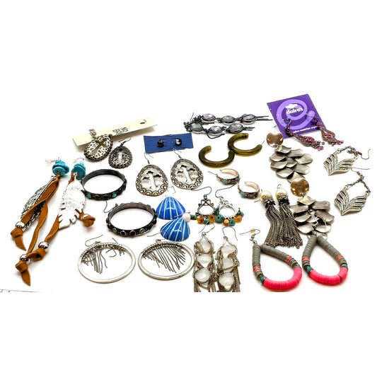 Lot of 18 Pair of Boho Silver Tone Theme Earrings