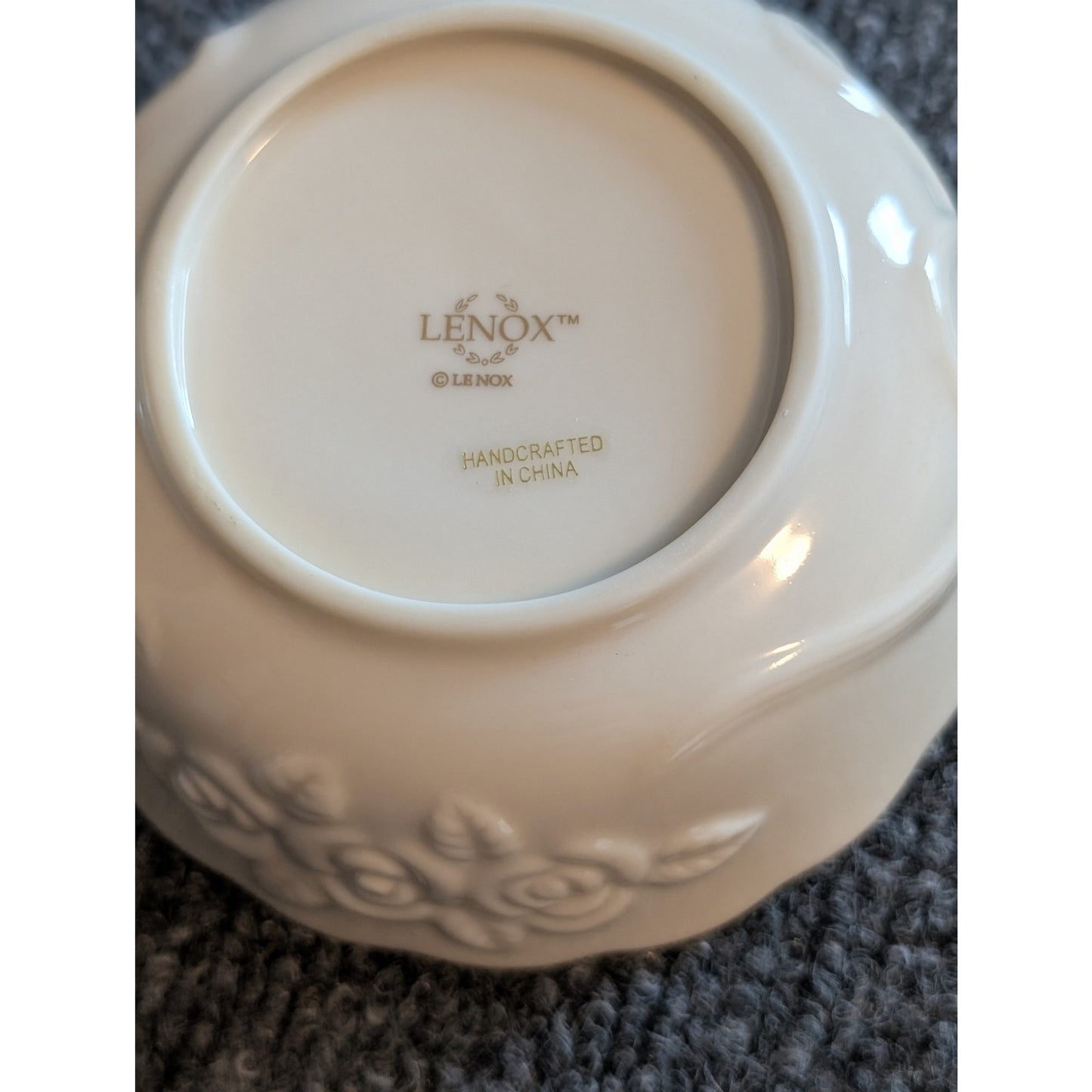 Lenox Rosebud Collection Vtg 80s Pair of Cream Gold Scalloped Rim Candy Dishes