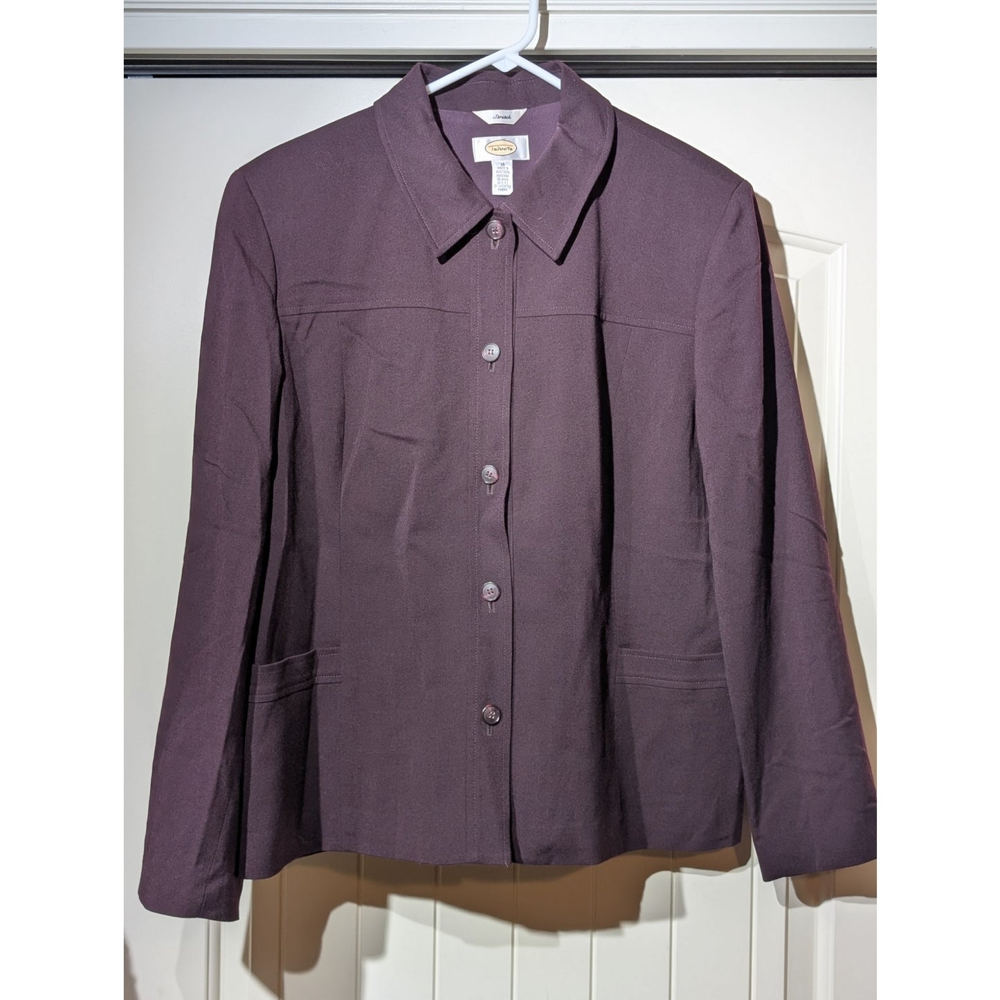 Talbot's Vintage Aubergine Wool Stretch Front Button Jacket Womens Size 16