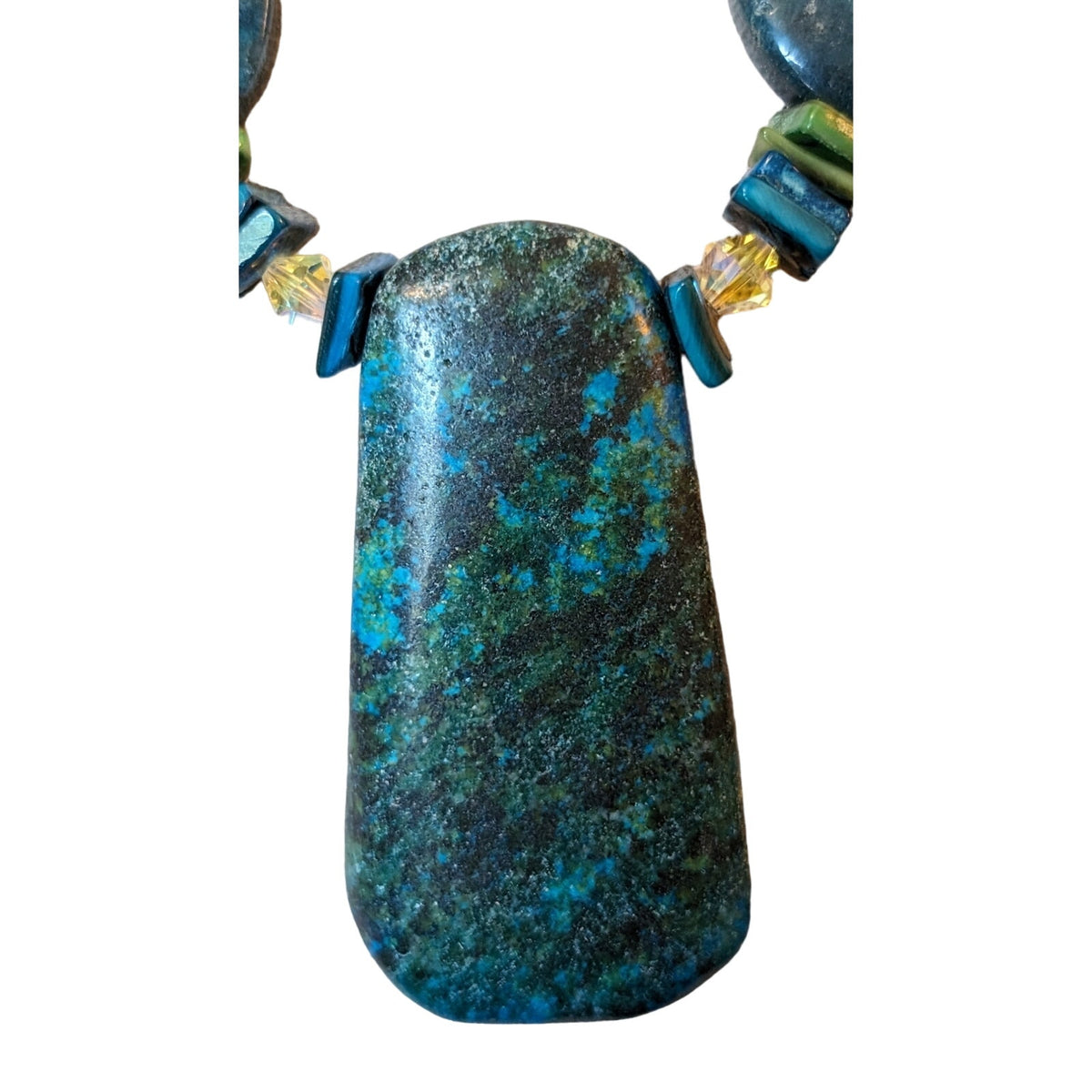 Chunky Heavy Blue Green Stone W/ Silver Toggle Clasp 20" Necklace