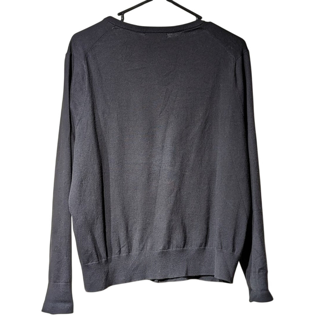 Lands' End Black Closet Staple Button Up Cotton Blend Cardigan Womens Sz L/P