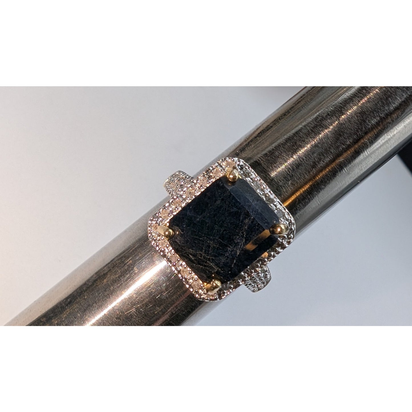 925 Sterling Vermeil Sapphire & Diamond Ring Size 7