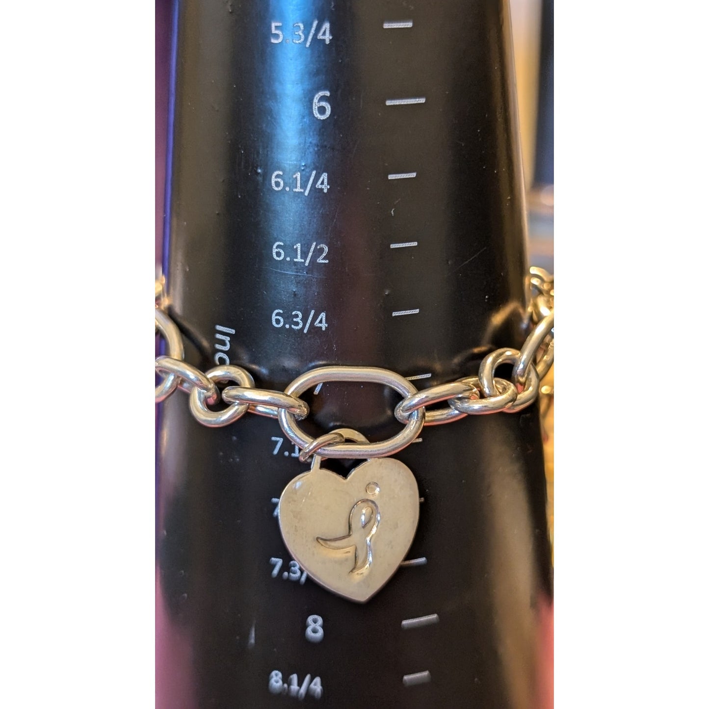925 Sterling Multi-Size Oval Link 'For the Cure' Charm Bracelet Approx. 20g