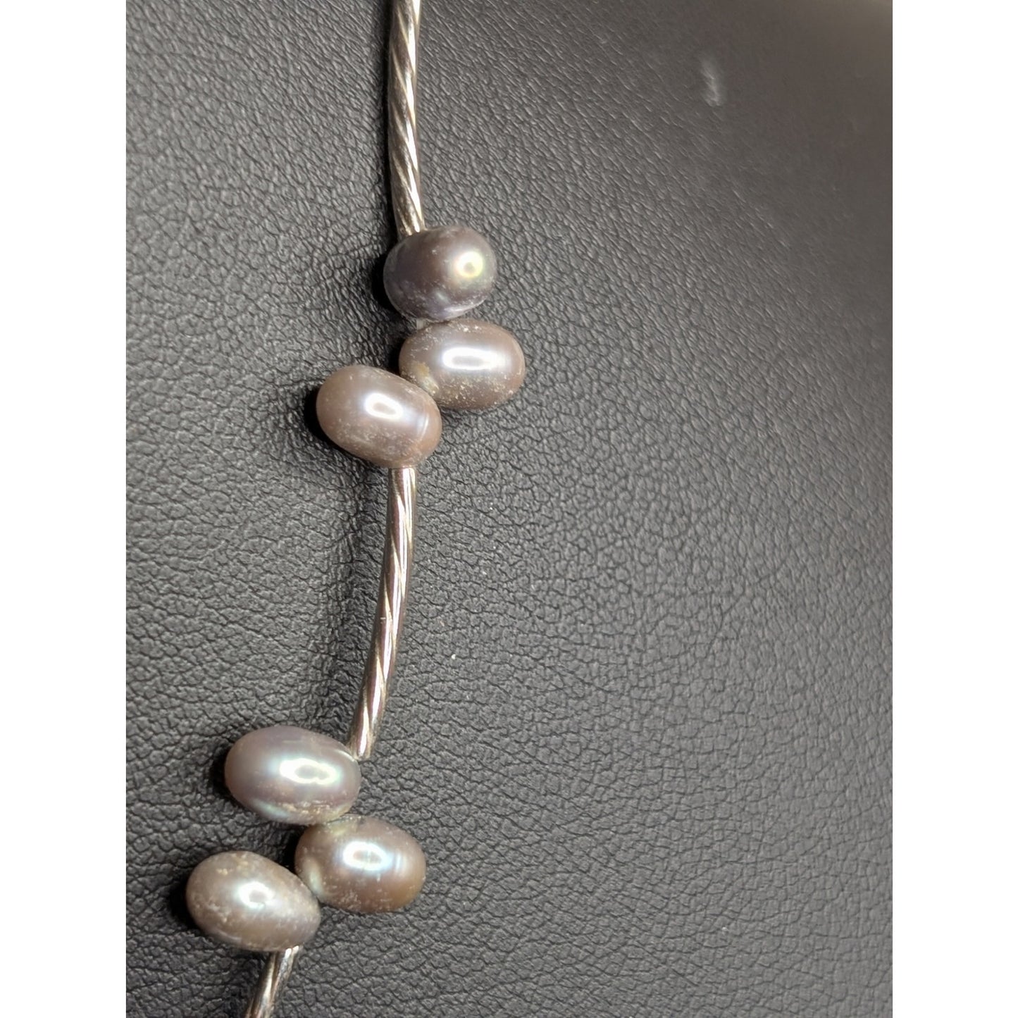 925 Sterling Silver Gray Freshwater Pearl Twisted Tube Toggle Clasp 18" Necklace