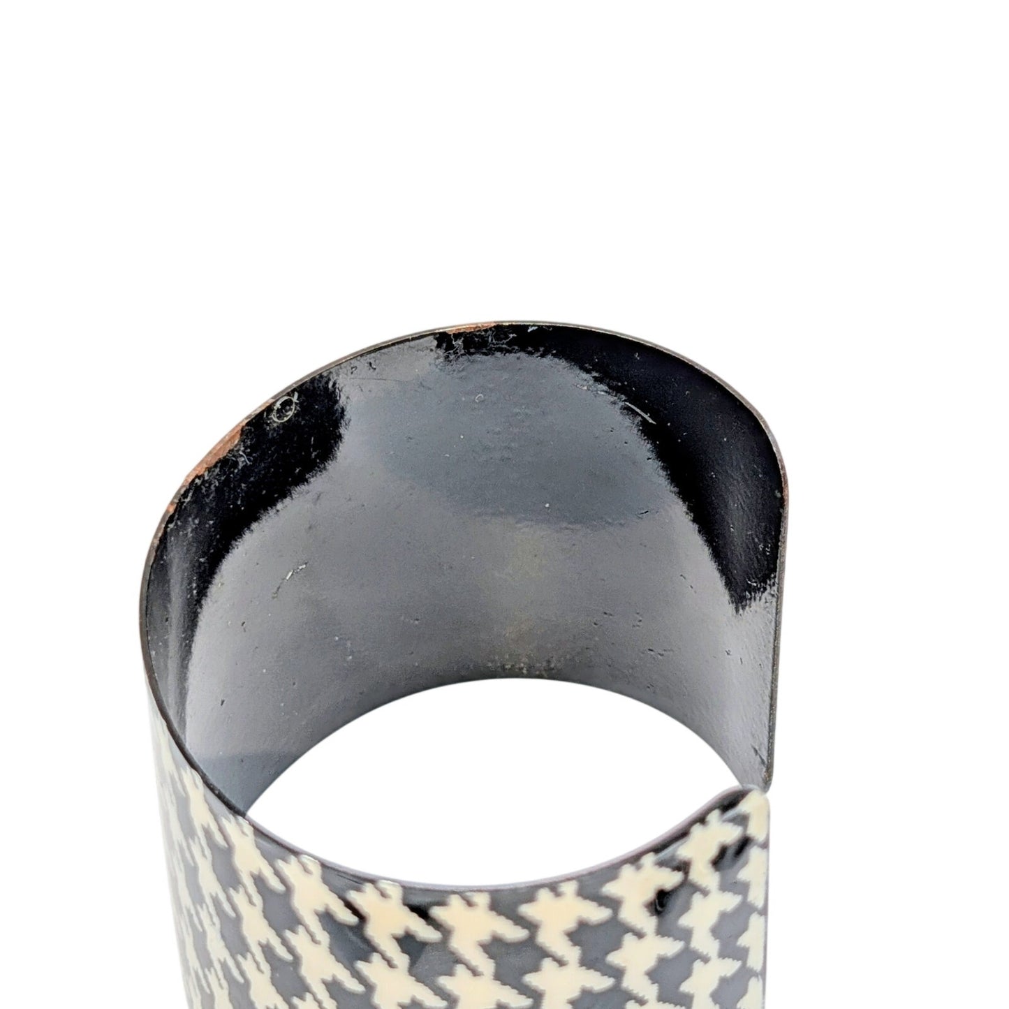 Black & White Houndstooth Wide Metal Cuff Bracelet