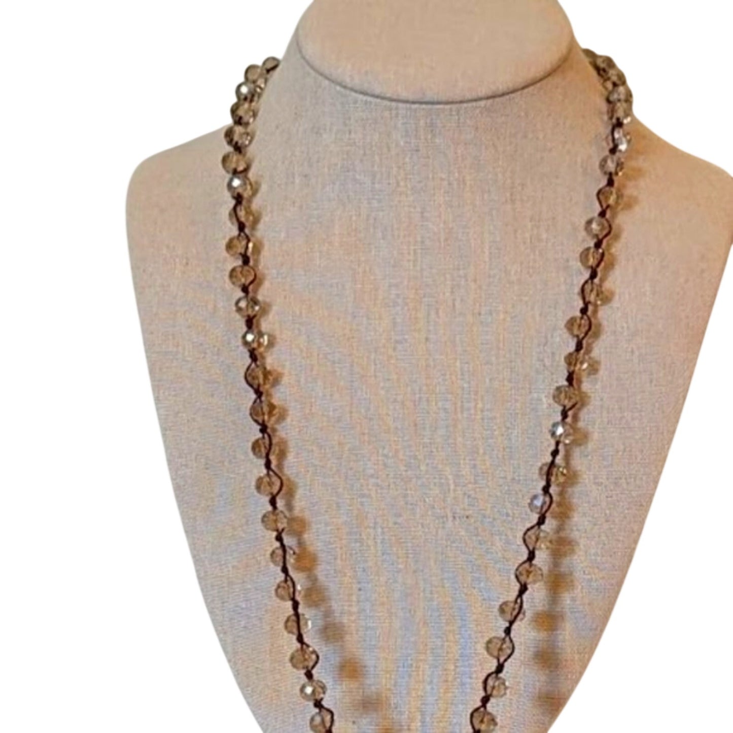 Woven Crystal Bead Necklace with Leather Detachable Tassel