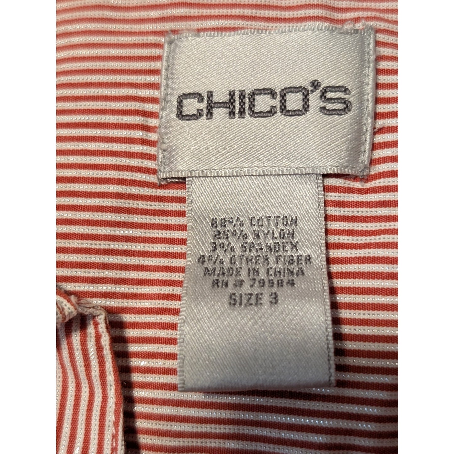 Chico's Red Silver Metallic Stripe Button Front Blouse Womens Size 3 (XL-16)