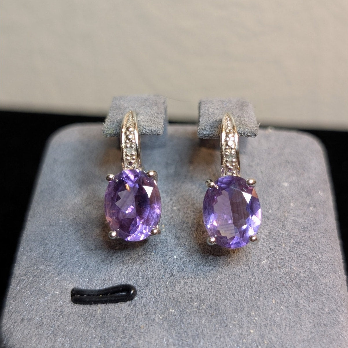 Vintage Designer DBJ Amethyst Diamond Sterling Silver Lever Back Earrings